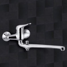 Chrome Wall Mount Tub Faucet with Long Swivel Spout